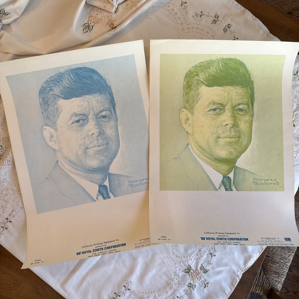Vintage 1960's Norman Rockwell JFK Portrait Printing Proof Sheets Royal Zenith